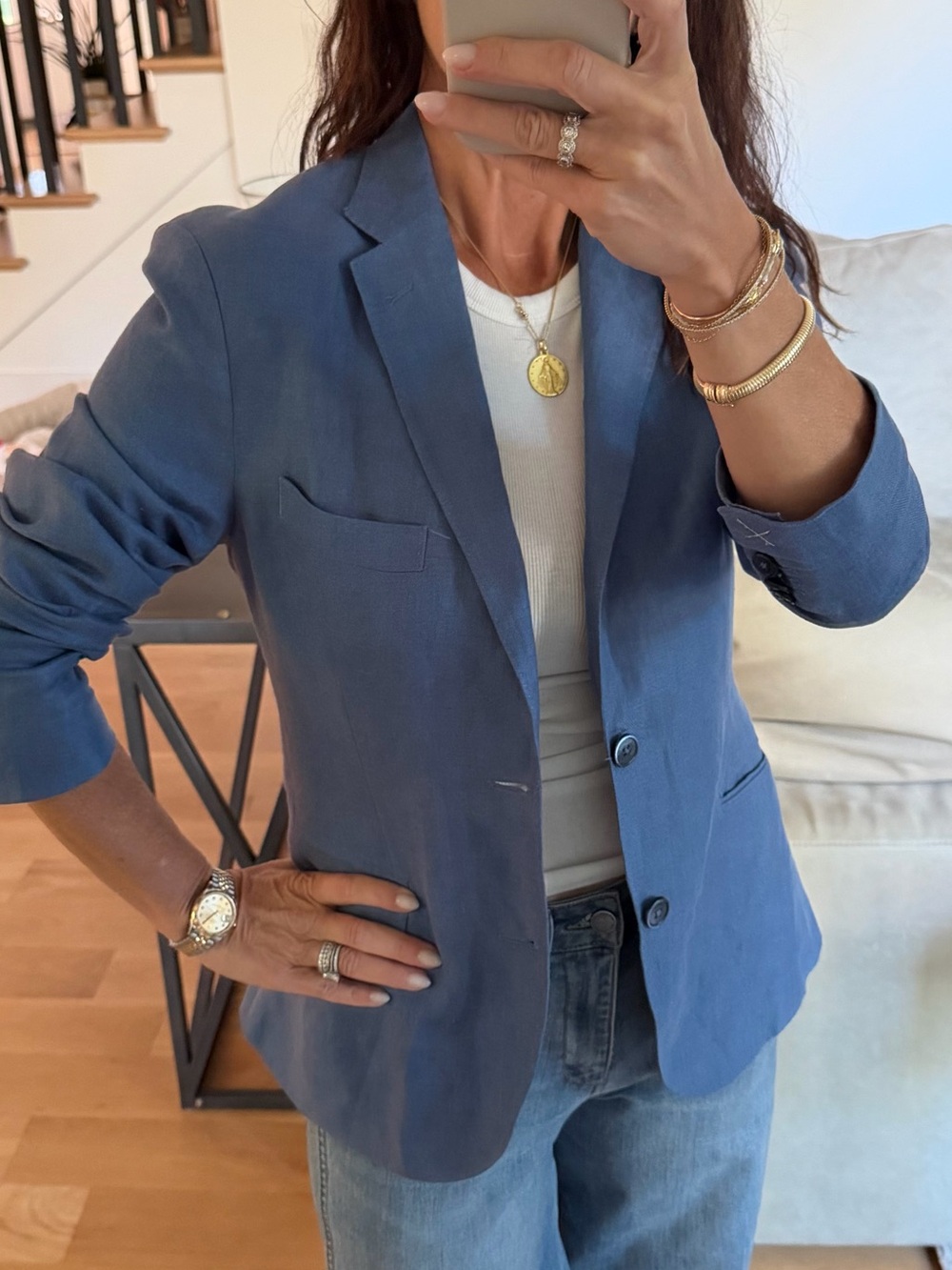 MANGO Man/unisex  100% Linen Blue Slim Fit Blazer